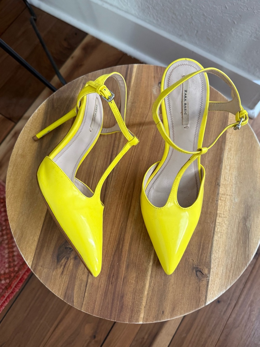 Zara Basic T-Strap Stiletto Heels Vibrant Yellow Sz: 7